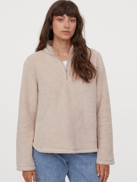 

H&M Women Beige Faux Sheepskin Sweater