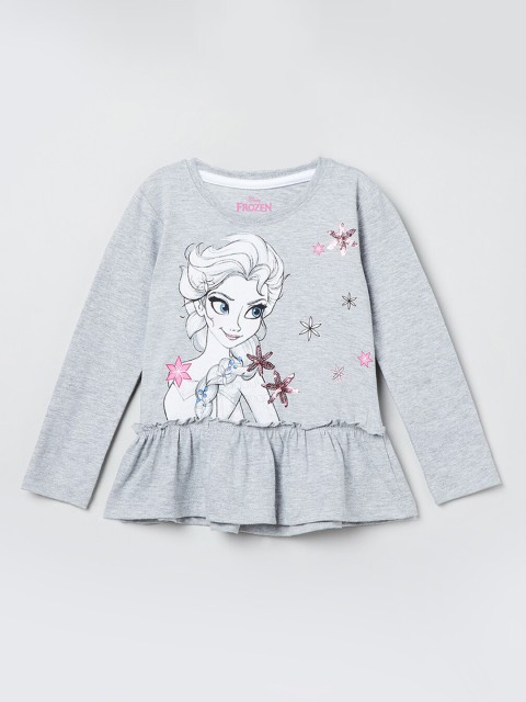 

max Girls Grey Printed Peplum Top