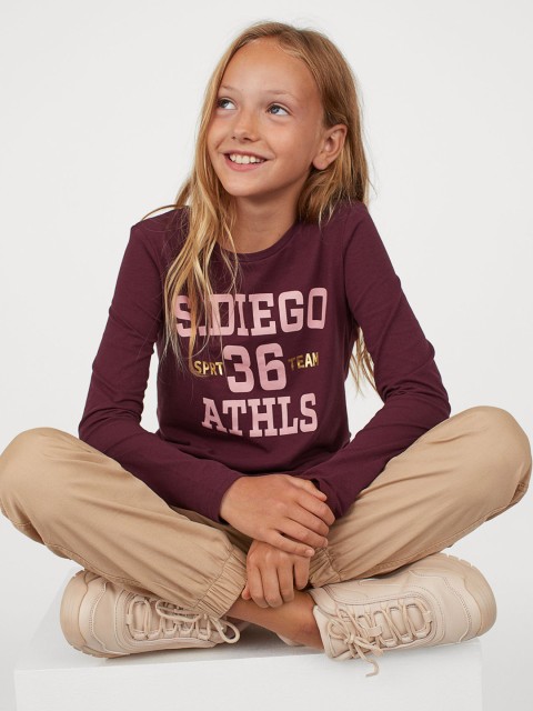 

H&M Girls Burgundy Printed Jersey Top