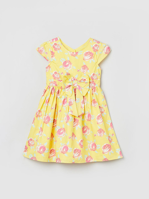 

max Girls Yellow Floral Printed Fit and Flare Dress
