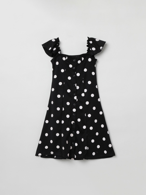 

max Girls Black & White Polka Dot Printed A-Line Dress