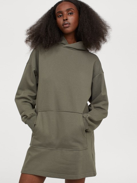 

H&M Women Green Solid Hoodie Dress