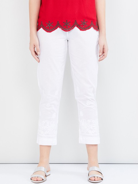 

max Women White Regular Fit Solid Regular Trousers
