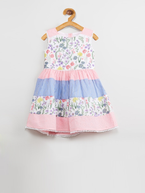 max Girls White Printed Fit and Flare Dress