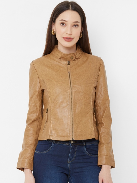 

Kraus Jeans Women Tan Solid Leather Jacket
