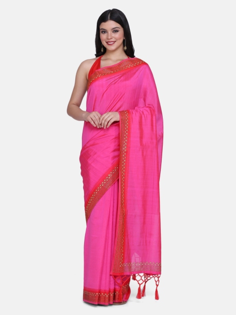 

BOMBAY SELECTIONS Pink & Red Silk Blend Solid Saree