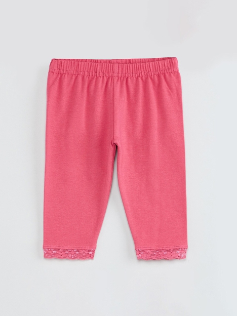 

max Girls Pink Solid Lace Trimmed Leggings