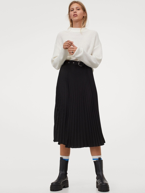 

H&M Women Black Solid Accordion Pleated Skirt