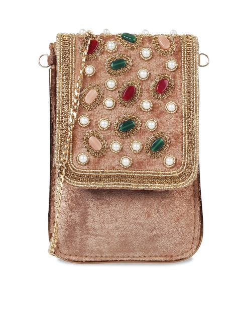 

Metro Muted Gold-Toned & Red Embellished Sling Bag