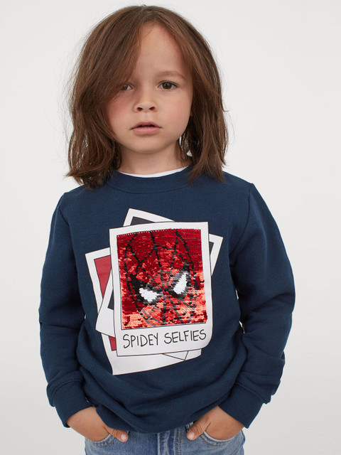 

H&M Boys Navy Blue & Red Sequin-Motif Top