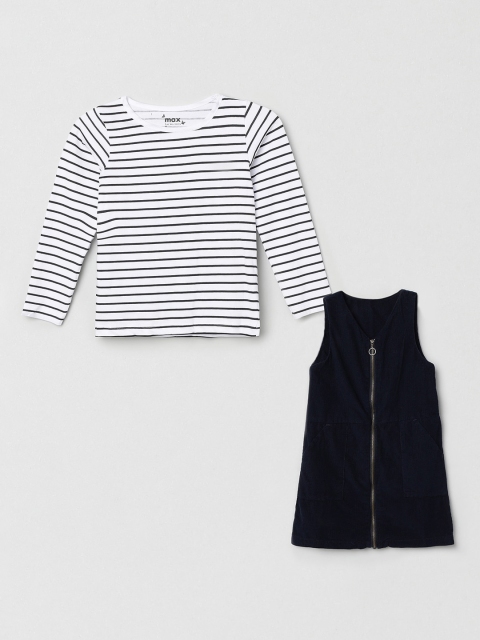 

max Girls Blue Solid Pinafore Dress With Tshirt