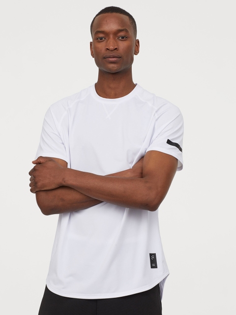 

H&M Men White Solid Loose Fit Sports T-shirt
