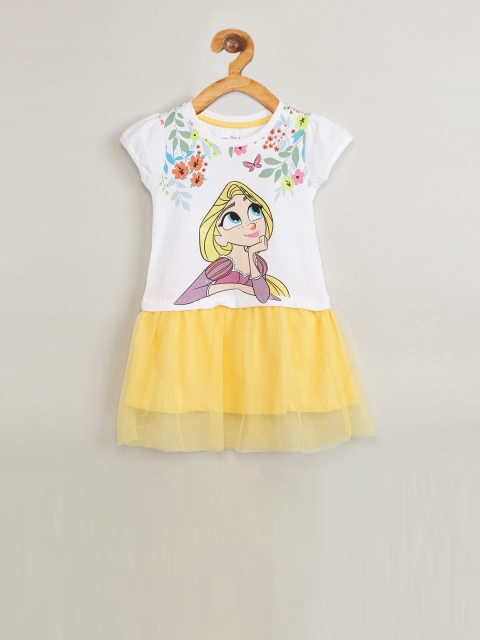 

max Girls Yellow & Off-White Printed A-Line Dress