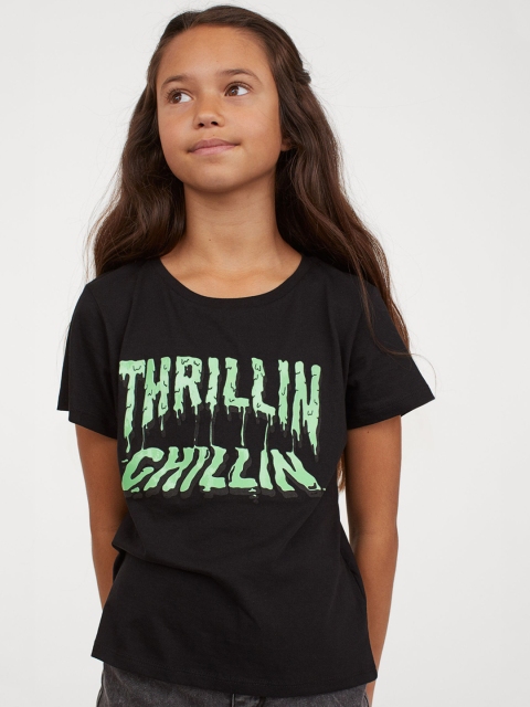 

H&M Girls Black Print Motif T-shirt