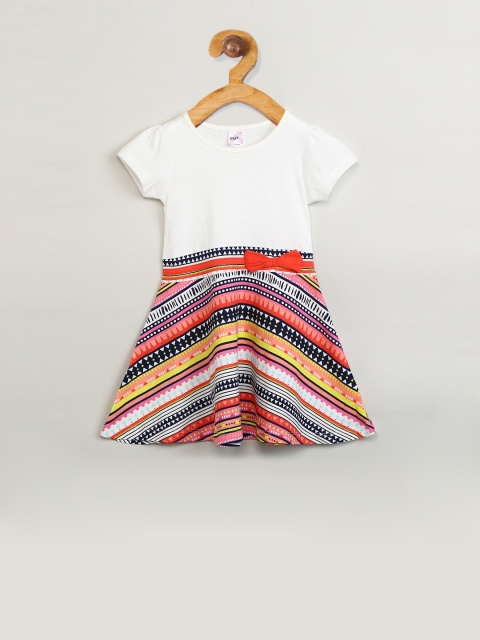 

max Girls White Printed Fit and Flare Dress