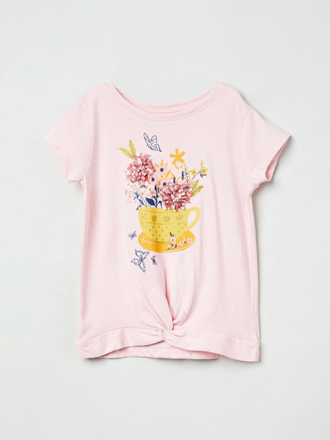 

max Girls Pink Printed Round Neck T-shirt