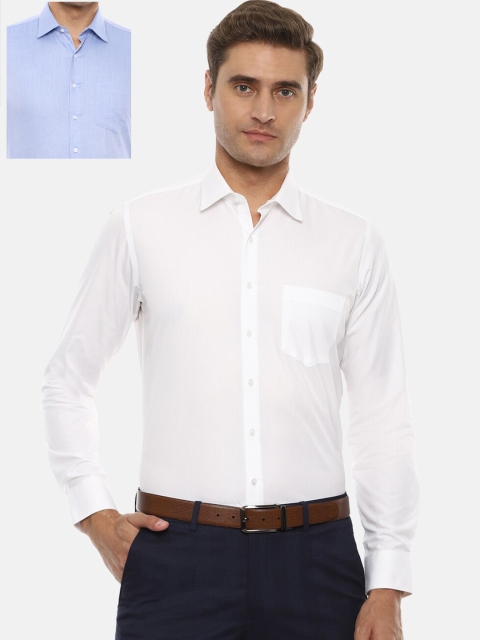 

Van Heusen Men Pack Of 2 White & Blue Slim Fit Solid Formal Shirt