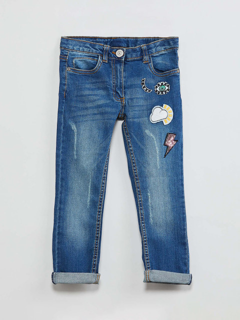 

max Girls Blue Slim Fit Mid-Rise Mildly Distressed Stretchable Jeans