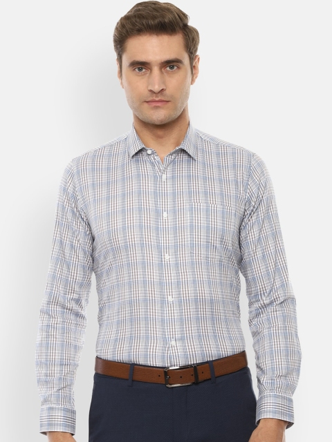

Van Heusen Men Grey & Off-White Slim Fit Checked Formal Shirt
