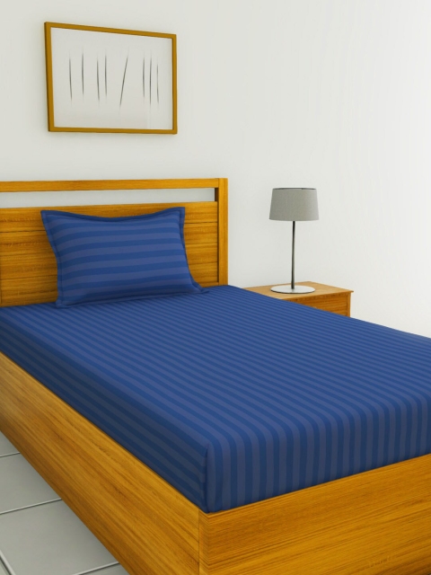 

BIANCA Blue Striped 210 TC Cotton 1 Single Bedsheet with 1 Pillow Covers