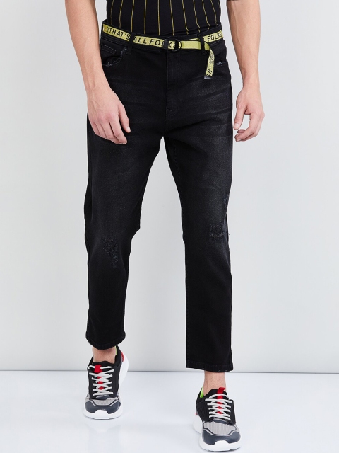 

max Men Black & Black Lean Skinny Fit Mid-Rise Highly Distressed Jeans
