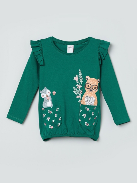 

max Girls Green Printed Blouson Top
