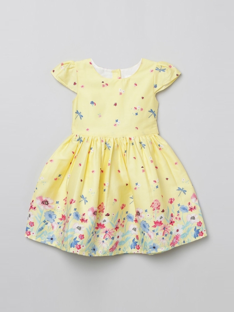 

max Girls Yellow Printed Fit and Flare Dress