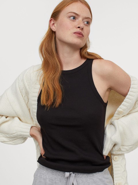 

H&M Women Black Solid Rib Tank