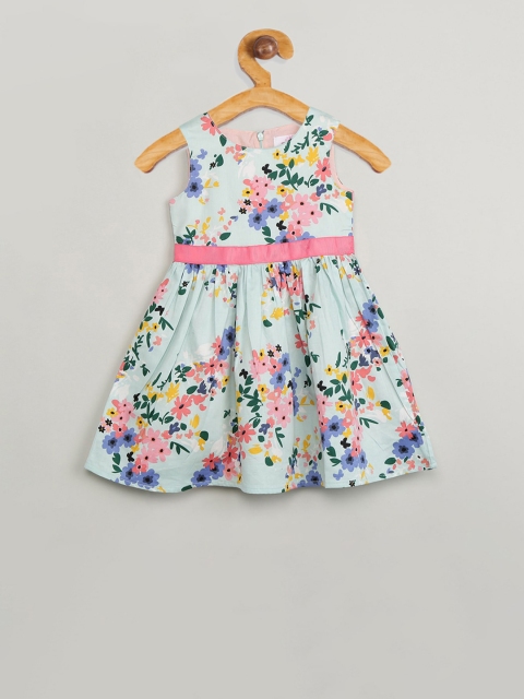 

max Girls Green Printed Fit and Flare Dress