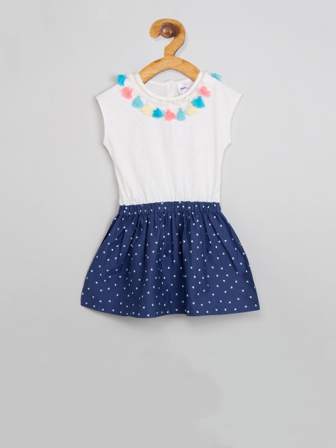 

max Girls White & Blue Colourblocked Fit and Flare Dress
