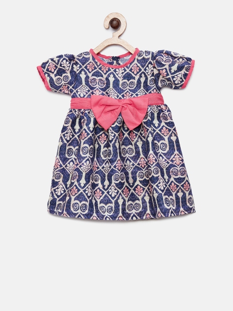 

MANY FROCKS & Girls Blue Printed A-Line Dress