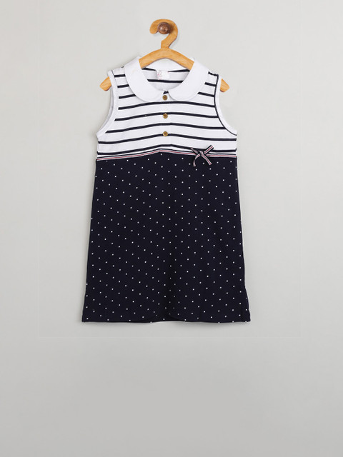 

max Girls Navy Blue Colourblocked A-Line Top