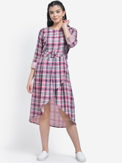 

Texco Women Pink Checked Fit and Flare Dress