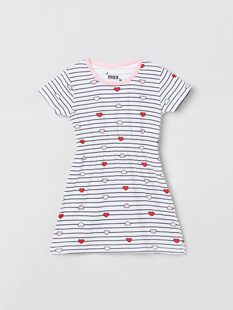 

max Girls White & Navy Blue Striped A-Line Dress