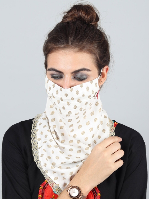 

Swiss Design Women White Printed Reusable 2-Layers Scarf Style Mask