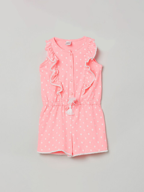 

max Girls Pink Polka Dots Printed Romper