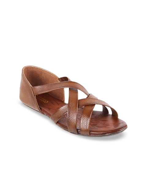

Metro Women Tan Brown Textured Leather Open Toe Flats