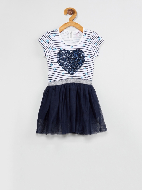 

max Girls White & Navy Sequin Embellished Fit and Flare Dress