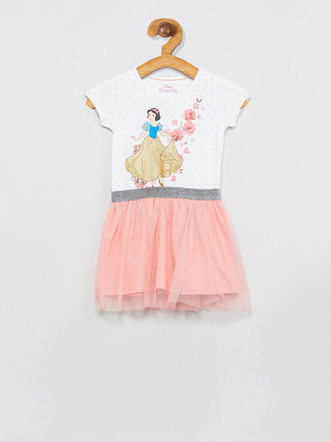 

max Girls White & Pink Printed Fit and Flare Dress