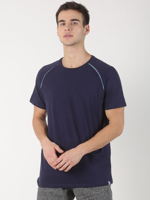

Soul Space Men Navy Blue Solid Raglan Sleeves T-shirt