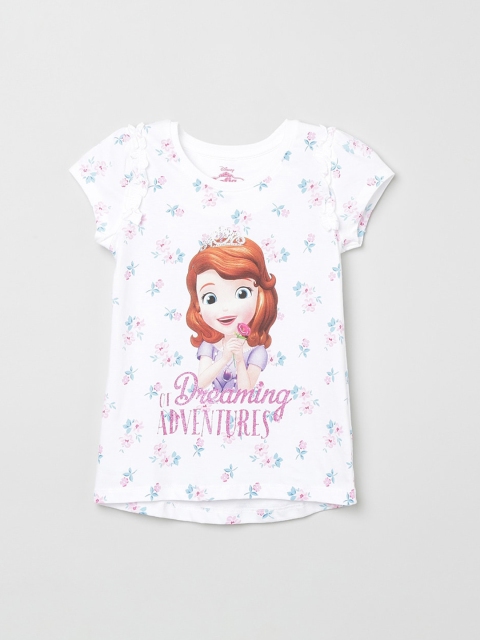 

max Girls Off-White Printed Round Neck T-shirt