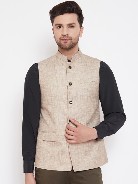 

Spirit Men Beige Woven Design Nehru Jacket