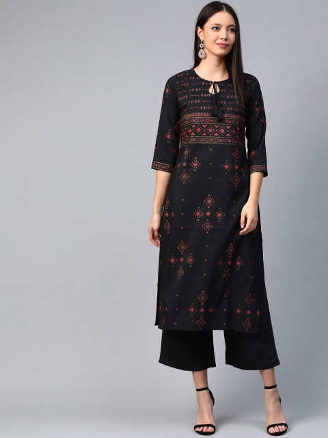 

ZIYAA Women Black Printed Straight Kurta