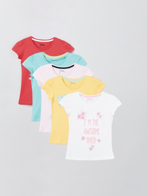 

max Girls Pack of 5 Printed Round Neck T-shirt, Multi