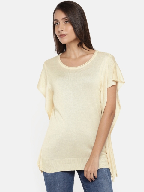 

Manola Women Cream Solid Flutter Sleeves Top