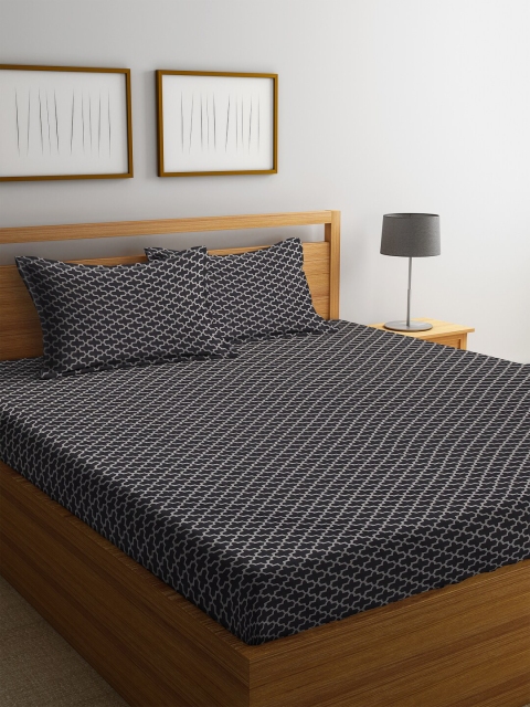 

Trident Black & Grey Abstract 144 TC Cotton 1 Queen Bedsheet with 2 Pillow Covers