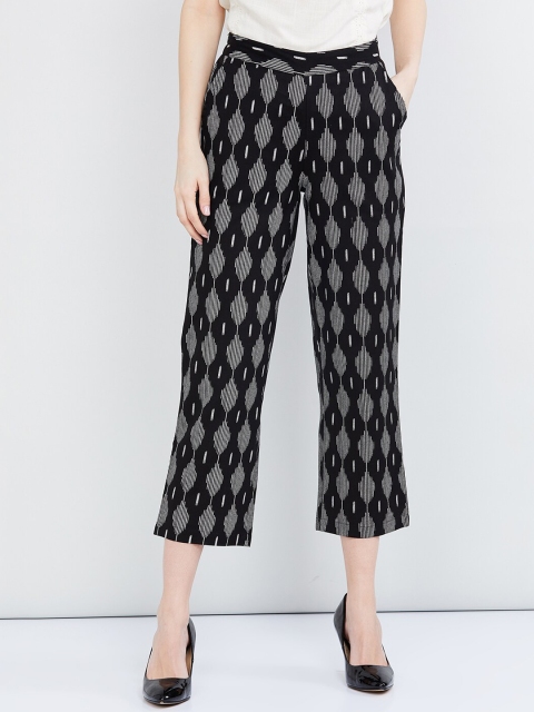 max Women Black Regular Fit Printed Regular Trousers