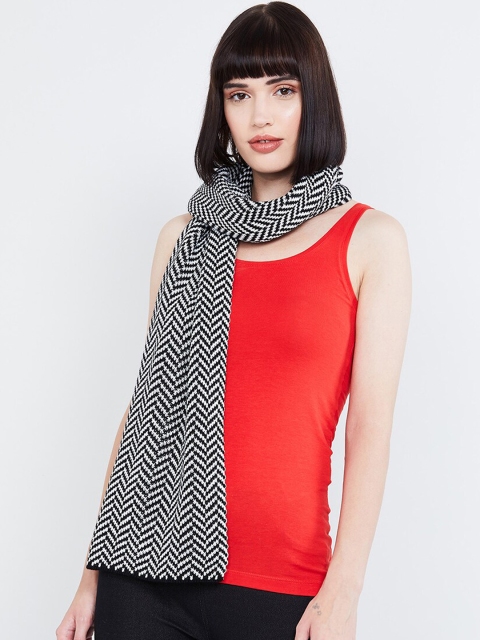 

max Women Black & White Herringbone Pattern Weave Muffler