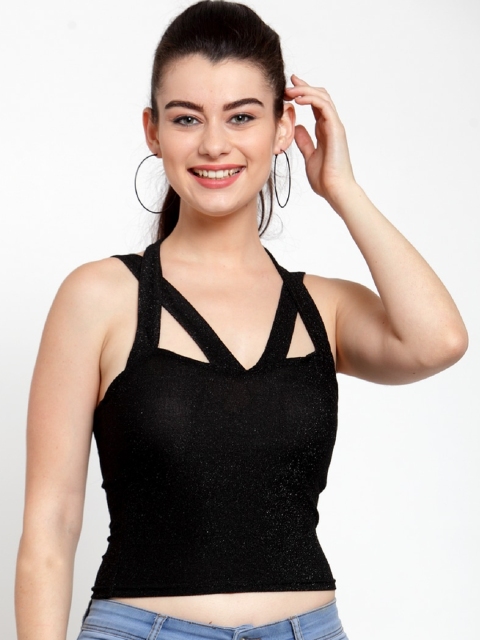 

Everlush Women Black Self Design Fitted Top