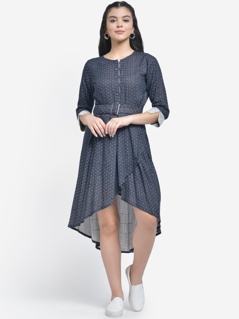 

Texco Women Navy Blue Printed Fit and Flare Dress